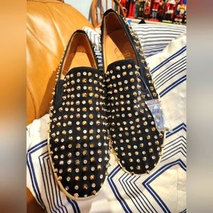 Mens Christian Louboutin Leather Roller Boat Spiked Slip on Roche Sneakers